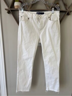 Gap White Mid Rise Destructed Universal Slim Boyfriend Jeans Size 10/30